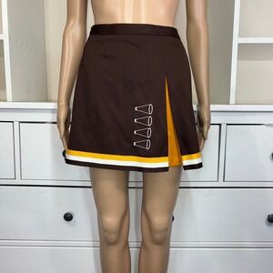 Broadway Supply Brown Cheerleader Skirt Megaphone Trim Yellow Stripe Size SM